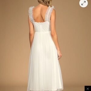 Lulus white bridal midi Swiss dot tulle dress